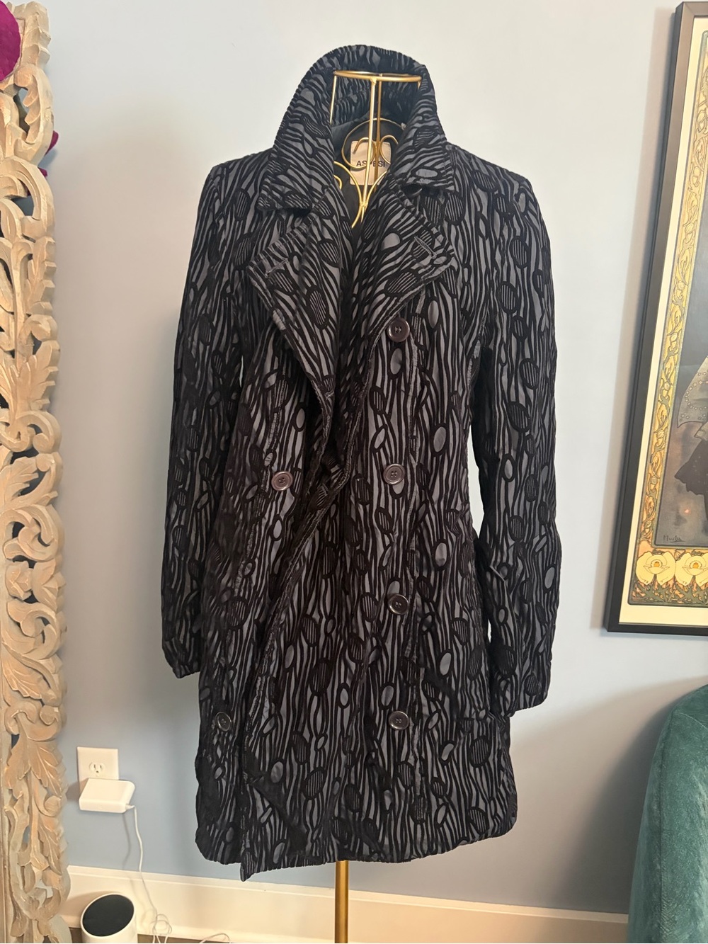 Aspesi Luxury Brand Navy & Gray Patterned Double-Breasted Coat